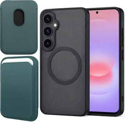 Hoesje + Pasjeshouder geschikt voor Samsung Galaxy A57 - Portemonnee geschikt voor MagSafe - Magnetisch - Pasjes Houder - Creditcardhouder - Turqoise