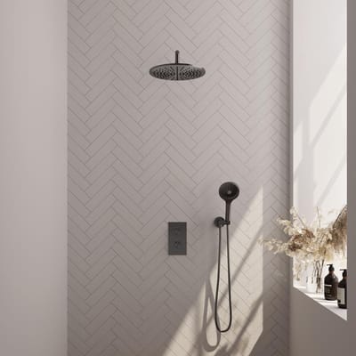 Brauer Gunmetal Carving Thermostatische Regendoucheset Inbouw - Hoofddouche 30 cm - Gebogen Wandarm - 3 Weg - Handdouche 3 Standen - Doucheslang - Wandaansluitbocht - Gunmetal