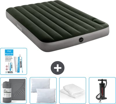 Intex Luchtbed - Twijfelaar - 137 x 191 x 25 cm - Groen - Inclusief Hoeslaken - Kussen - Pomp - Reparatieset en Kussenbeschermer