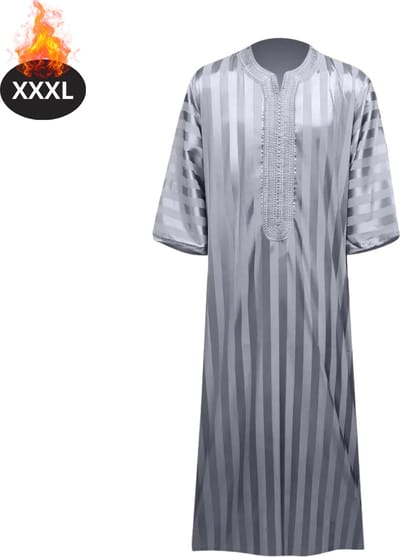 Nivard Islamitische Kleding - Djellaba Heren - Moslim Kleding - Arabisch Mannen Kaftan - Alhamdulillah - Grijs/Wit XXXL