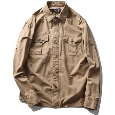 Lente en Herfst Dunne Heren Lange Mouw Overhemd Tooling Overhemd XL beige