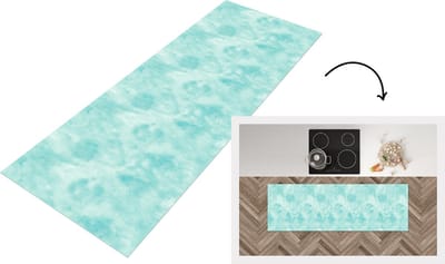Keukenloper - Loper keuken - Patroon - Waterverf - Turquoise - 150x50 cm - Keukenloper vinyl