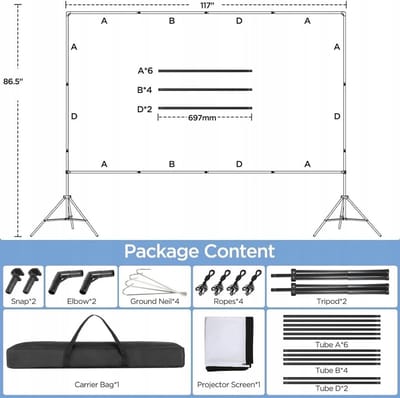 Projectiescherm - Filmdoek Statief - Buitenfilm Avond - Windbestendig Ontwerp - 120 inch 16:9 - Wit