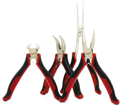 Set van 4 Mini Tangen - Punt-, Kromme- en Rechte Pliers, En Cutter - Perfect voor Knippen en Buigen van Draad
