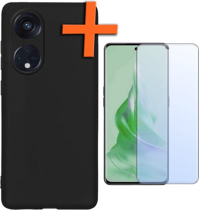 Hoes - Met Screenprotector - Geschikt voor OPPO Reno 8T 4G - Sterk & Shockproof - Back Cover - Siliconen Case - Telefoon Hoes - Zwart
