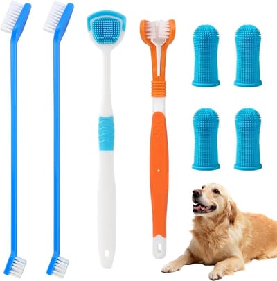 Famanu – 8-delige Hondentandenborstelset – Siliconen Vingertandenborstels met Dubbele Kop voor Honden en Andere Huisdieren