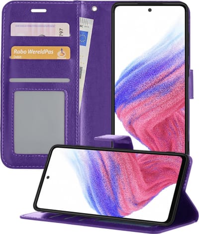 Hoesje - Geschikt voor Samsung Galaxy A53 - Luxe Bookcase - Walletcase Hoes - Portemonnee - Cover - Telefoonhoes - Paars