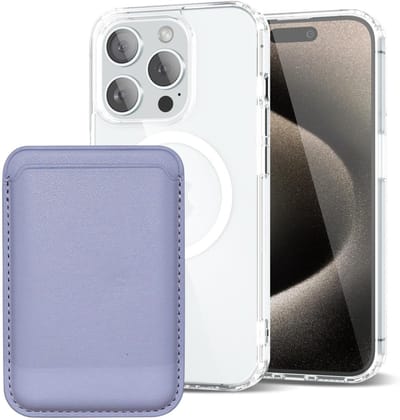 Shockproof Anti Shock Back Cover Hoesje Compatibel met MagSafe Geschikt voor: Apple iPhone 15 Pro met Magnetische Pasjeshouder - Paars