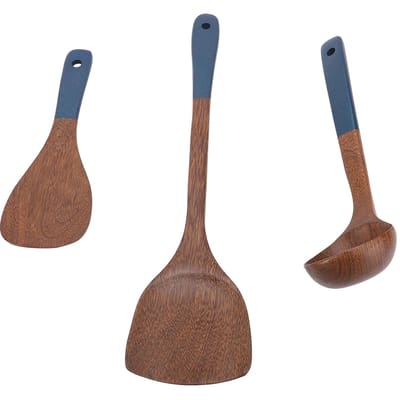 Houten Keukengerei Kookspatel Soeplepel Set Keukengerei met Ophanggat B gray