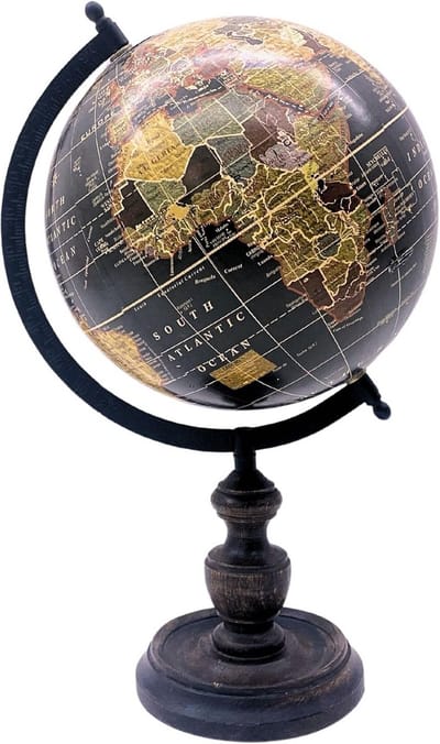 Vintage Globe - Decoratieve Aardbol - Educatieve Decoratie - Handgemaakt Uniek - 20cm Diameter - Zwart