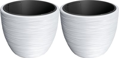 Prosperplast Plantenpot Furu Stripes - 2x - buiten/binnen - kunststof - wit - D40 x H40 cm - met binnenpot