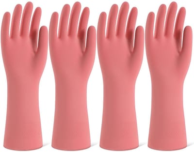 Set van 4 Herbruikbare Rubberen Huishoudhandschoenen voor Afwassen en Schoonmaken