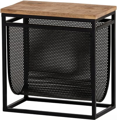 Tijdschriftenhouder met mandje mangohout - 44x24x44 cm - Naturel - Lectuurbak - magazineholder - tijdschriftenrek - bijzettafel - krantenbak