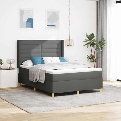 vidaXL - Boxspring - bed - met - LED-stripverlichting - Grijs - 160 - x - 200 - cm - Stof