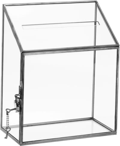 Glazen Opslagdoos voor Huwelijk met Slot, 20 x 10 x 25 cm, Voor Enveloppen, Cadeaukaarten en Afstudeerfeestjes, Zwart