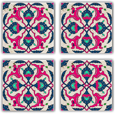 Asir - Onderzetter (4 stuks) - Veelkleurig - 10 x 10 x 1 cm