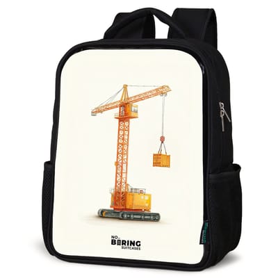 NoBoringSuitcases.com® - Rugzak zwart jongens - Schooltas jongen - NoBoringSuitcases.com® - Rugzak zwart - Schooltas jongen & meisje - Torenkraan - Getekend - Oranje - Rugtas voor school - Boekentas kind - Schoolrugzak - Kinderrugzak