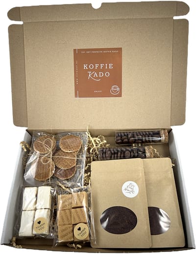 XL Koffie brievenbus cadeau - groot - koffie - mokkaboontjes - fuge - noga - stroopwafels