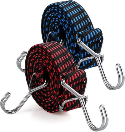 Spanrubber met haken - Elastisch touw - Bagage Vastzetten - Extra sterk plat ontwerp - 4 stuks 100 cm - Blauw
