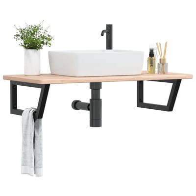 vidaXL - Badkamer - wandschap - staal - en - massief - eikenhout