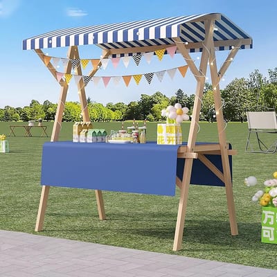 Houten Marktkraam - Opvouwbare Kraam - Buiten Verkopen - Inclusief Luifel - 190cm Hoog - Blauw