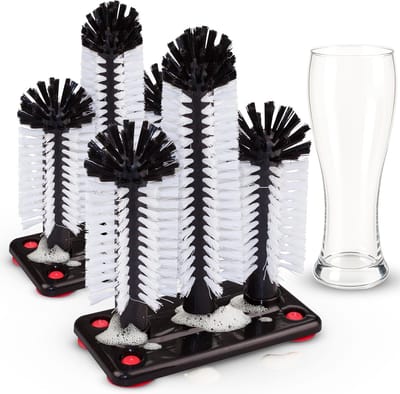 Novaliv 2X Glazenwasser met 3 afwasborstels en zuignap, Glazenwasser voor thuis, bar, catering, feest, afwasborstel, gootsteen, glasborstel, bier, frisdrank, glazen, glazen reinigen