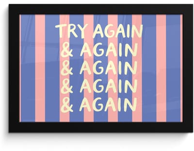 Poster in lijst - Fotolijst 30x20 cm - Posters - Try again - Strepen - Roze - Verticaal - Blauw - Posterlijst zwart - Decoratie - Wanddecoratie woonkamer - Muurdecoratie slaapkamer