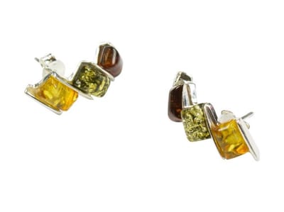 Zilveren knop oorbellen Barnsteen / Amber 925 zilver