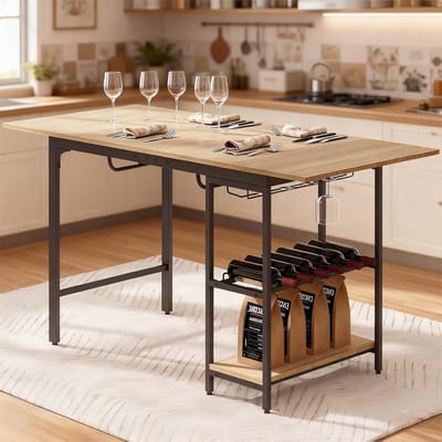 Uitschuifbare Eettafel - Keukentafel - Gezellig Tafelen - Met Wijnrek - 110-150cm - Eiken