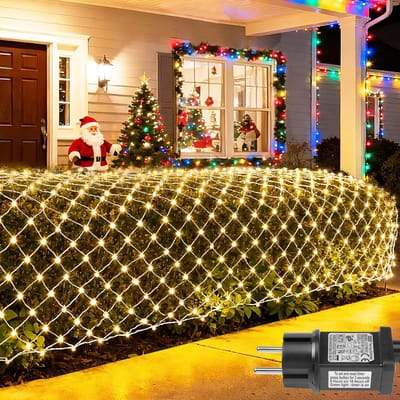 MUPOO Netverlichting Buiten Warm wit - 1,5 x 1,5 meter - 96 LED's - Net Kerstverlichting - Kerstnet Lichtgordijn - met 8 modi - Geheugenfunctie - Sfeervolle Gordijnverlichting - voor Bushe Garden Yard Party Decor