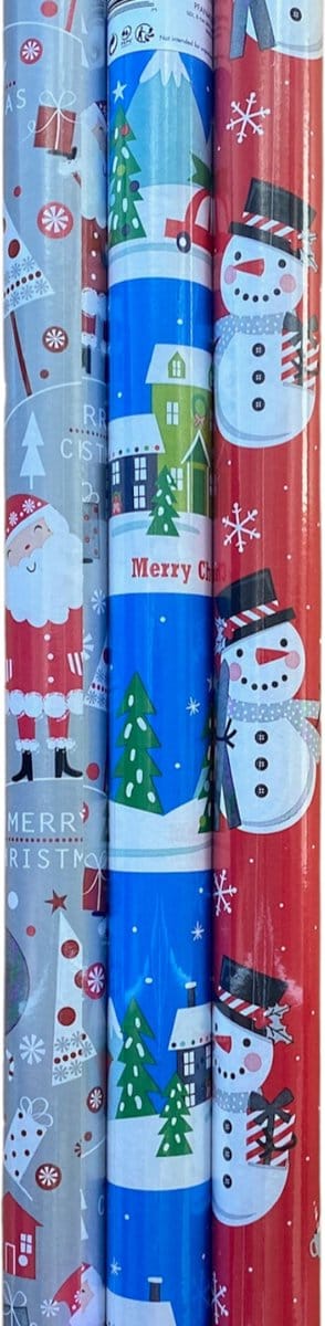 FESTIVE GIFTS Inpakpapier - Cadeaupapier - 200 x 70cm - 3 rollen - Kerst - Luxe Cadeauverpakking - Kleurrijk