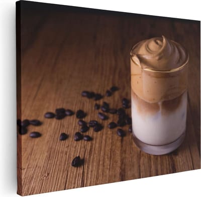 Artaza Canvas Schilderij Dalgona Koffie - 80x60 cm - Wanddecoratie Koffie - Muurdecoratie Keuken - Schilderijen Op Canvas Stilleven
