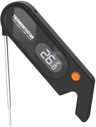 Vleesthermometer met directe uitlezing (Model 2026) – 1 seconde reactietijd, ±0,1°C nauwkeurigheid, IP67 waterdicht, magnetische achterzijde; ideaal voor grillen, barbecueën, bakken en het maken van snoepgoed (met achtergrondverlichting, zwart)