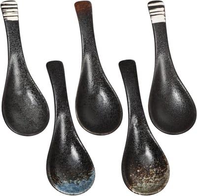 Set van 5 Keramische Soepscheppen - Japanse en Chinese Stijl - Creatieve Porseleinen Lepels voor Soep, Rijst en Serveerdoeleinden