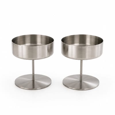 mevaz Dessertschalen Set van 2 – RVS Schalen op Voet – Luxe Serveerkommen – Moderne Presentatieschalen – Roestvrij Staal – Zilver