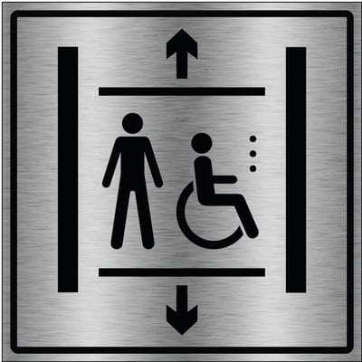 Lift voor personen bord - gecoat brushed aluminium | 30 x 30 cm