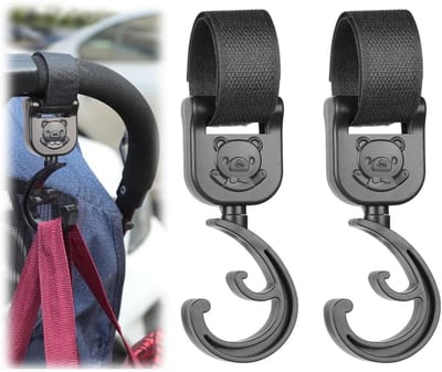 Kinderwagen Haken - Wandelwagen Clips - Tassen Ophangen - 360 Graden Rotatie - 2 stuks - Zwart