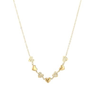 Bijoutheek Ketting Hartjes Witte Stenen Goud