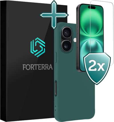Hoesje Met 2x Screenprotector - Geschikt voor Apple iPhone 16 - Sterk & Shockproof - Telefoon Hoes - Back Cover - Siliconen Case - Donkergroen
