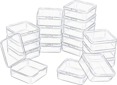 18-delige vierkante mini doorzichtige plastic opbergdozen met deksel voor kleine items en knutselprojecten - 95 x 95 x 35 mm, ideaal voor organisatie en opslag