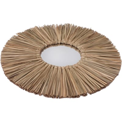 Miroir Mural Tissé Suspendu Décoratif Rond en Herbe Marine pour Chambre à Coucher Salon Décoration de Maison Couleur Originale beige