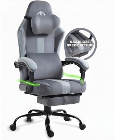 SP® Gamingstoel - 150 kg - Ergonomic gaming chair with footrest - Gamer desk chair with headrest - Grijs - 57cm x 70cm x 140cm