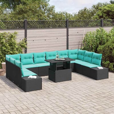 vidaXL - Tuinbank - Set - 11 - st - Zwart - en - Blauw - poly - rattan