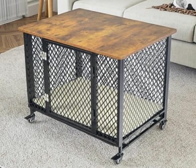 Metalen Hondenbench met Houten Cover - Petit Grandes - Luxueus - 69 x 51 x 60 cm - Bruin - Bench voor Hond & Puppy - Met Wieltjes