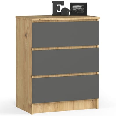 Ladekast K60 met 3 Lades / AKORD Furniture Factory / Artisan Eik - Grafietgrijs / 60 x 77 x 40 cm