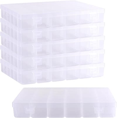 Opbergdoos van Doorzichtig Plastic met 36 Vakjes, 27.5 x 17.5 x 4.2 cm, Set van 6, Verstelbare Compartimenten voor Sieraden, Kralen en Knutselmaterialen