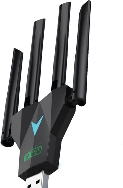 Ultra Wifi USB Adapter - Wifi Ontvanger - 1300MBps - Geschikt voor 2.4 Ghz en 5 Ghz - USB 3.0 - 4 Antennes - Draadloze Internet Dongle - Plug en Play - Geschikt voor Windows, MacOS, Linux en Android - Draadloos