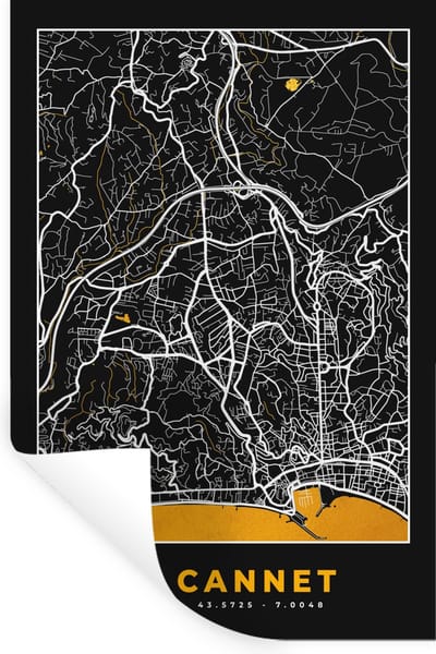 Muurstickers - Sticker Folie - Kaart - Frankrijk - Stadskaart - Plattegrond - Le Cannet - 20x30 cm - Plakfolie - Muurstickers Kinderkamer - Zelfklevend Behang - Zelfklevend behangpapier - Stickerfolie