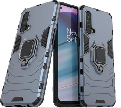 MobyDefend Hoesje - Geschikt voor OnePlus Nord CE - Dubbelgelaagde Pantsercase Met Standaard - Navy Blauw