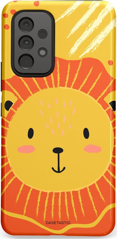 Casetastic hoesje geschikt voor Samsung Galaxy A53 (2022) 5G - Dubbellaagse bescherming - Vrolijke leeuw - Fashion Case - Goud Rood Oranje